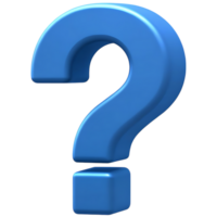3D rendering of blue question mark on transparent background png