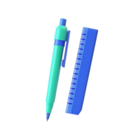 3D rendering of pen and ruler on transparent background png