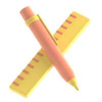 Another stylized 3D render of pen and ruler on transparent background png