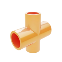 Copper Cross Pipe Fitting 3D Render on transparent Background png