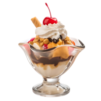 Ice Cream Sundae with Cherry Whipped Cream and Wafer Stick on transparent Background png
