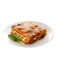 Steaming Lasagna with Basil Leaf on White Plate on transparent Background png