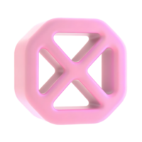 Pink Octagon Shape with Inner Cutouts 3D Render png