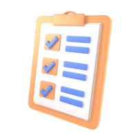 3D Render Checklist Clipboard with Checkmarks png