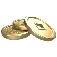 Stacked Gold Chinese Coins on transparent Background png