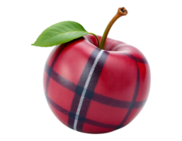 3D Render of a Red Apple with Tartan Pattern and Leaf png