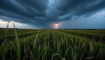 a stormy sky rolling over a flat grassland photo