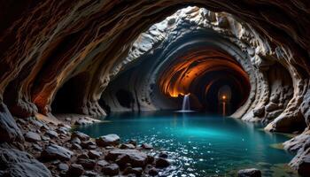 a cave system carved by time, with underground waterfalls echoing through the darkness. photo
