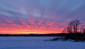 a frozen tundra beneath a twilight sky, where layers of snow shimmer with pastel reflections. photo