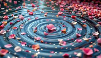 a surreal lake of floating petals that swirl into spirals with every passing breeze. photo