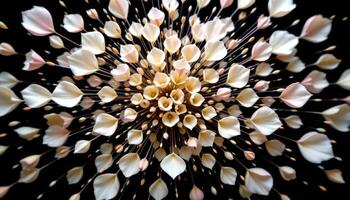 a slow motion explosion of petals across a black background like fireworks in bloom. photo