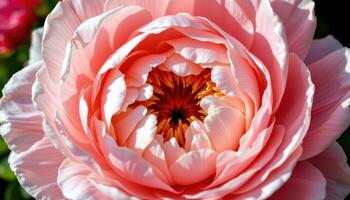 the petals of pale pink peonies unfold slowly in the morning photo