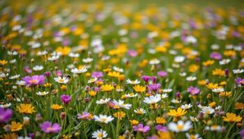 a quiet meadow buzzes with bees among fields of wildflowers in every color imaginable. photo