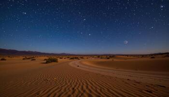 wind swept desert plain beneath starry night sky. photo