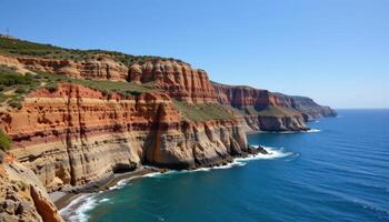 coastal cliffs with layers of colorful sediment. photo