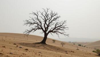 dead tree standing alone on a dusty hill. photo