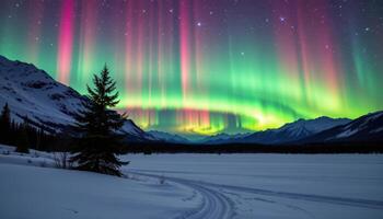 faint auroras over silent snowfields photo