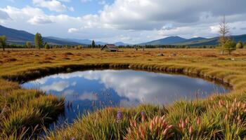 remote highland bog with mirror like pools photo