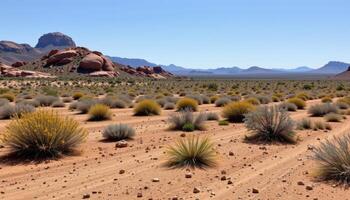 rolling desert plain with scattered boulders and shrubs photo