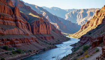 dry river canyon with ancient sediment layers photo