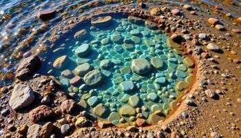 crystal clear tide pool with colorful stones beneath photo