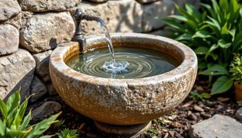 stone basin filled with clear rainwater photo