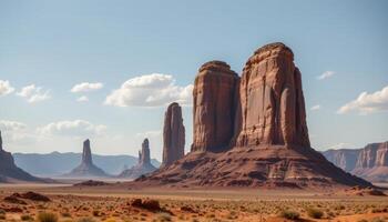 desert plateau with eroded towers and dry air photo