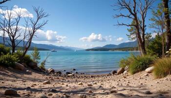 quiet river mouth opening into an empty bay photo