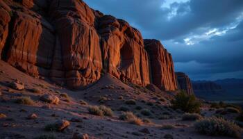 twilight shadows creeping over sandstone cliffs photo