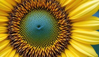 close up of a sunflower head with heavy seeds photo
