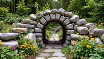 piled boulders forming a natural stone passage photo