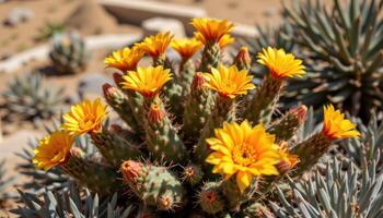 desert cactus blooming in vivid colors photo