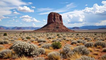 lonely rock tower surrounded by sagebrush plain photo
