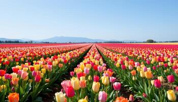 bright tulip field stretching to the horizon photo
