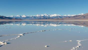 salt flats reflecting the distant snowy peaks photo