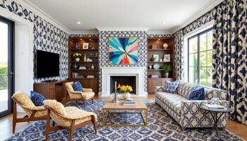 geometric patterned living room with bold accent chairs photo