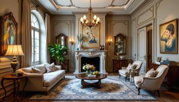 vintage inspired living room with art deco details photo