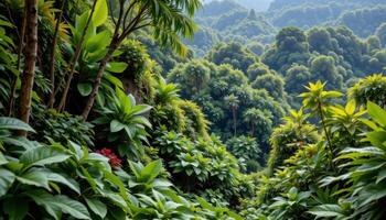 a lush green jungle with layers of thick vegetation. photo