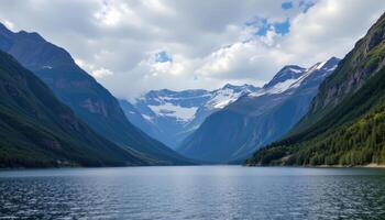 a calm fjord surrounded by steep granite cliffs. photo