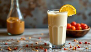 a creamy horchata in a tall chilled glass. photo
