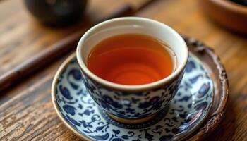 a cup of oolong tea in traditional tea ware. photo