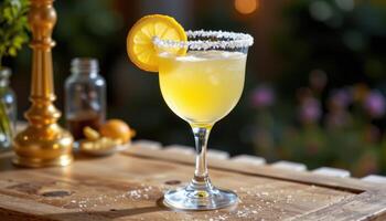 a lemonade stand glass with sugar crystals on rim. photo