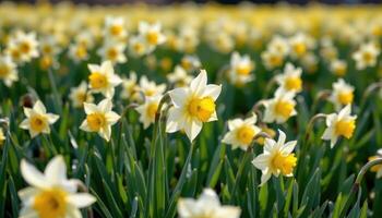 a daffodil field swaying in the early spring breeze. photo