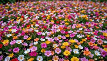 a floral carpet of mixed spring blooms in full color. photo