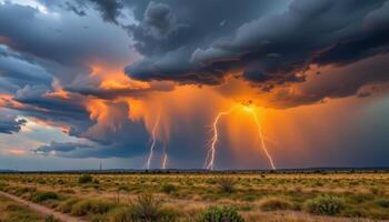 a thunderstorm building over a dry plain. photo