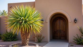 a yucca tree near an arched doorway. photo