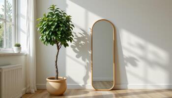 a rubber tree next to a full length mirror. photo