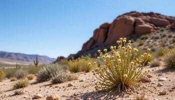 a desert scene with sparse, hardy desert plants. photo