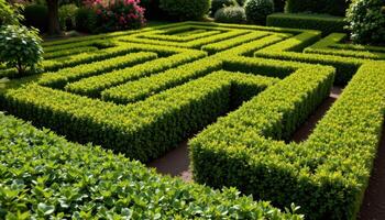 a hedge maze made entirely of dense shrubbery. photo