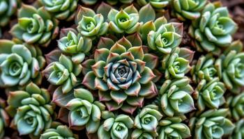 a spiral arrangement of green succulent rosettes. photo